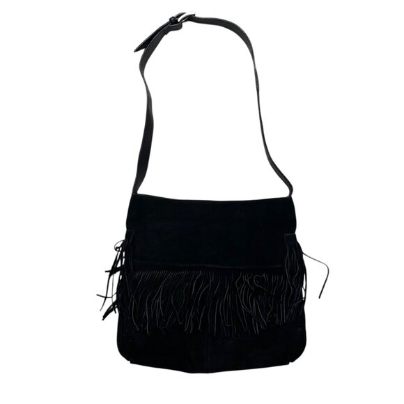 Ego Black Faux Suede Fringe Bag Western Boho Shoulder Bag - Picture 2 of 6
